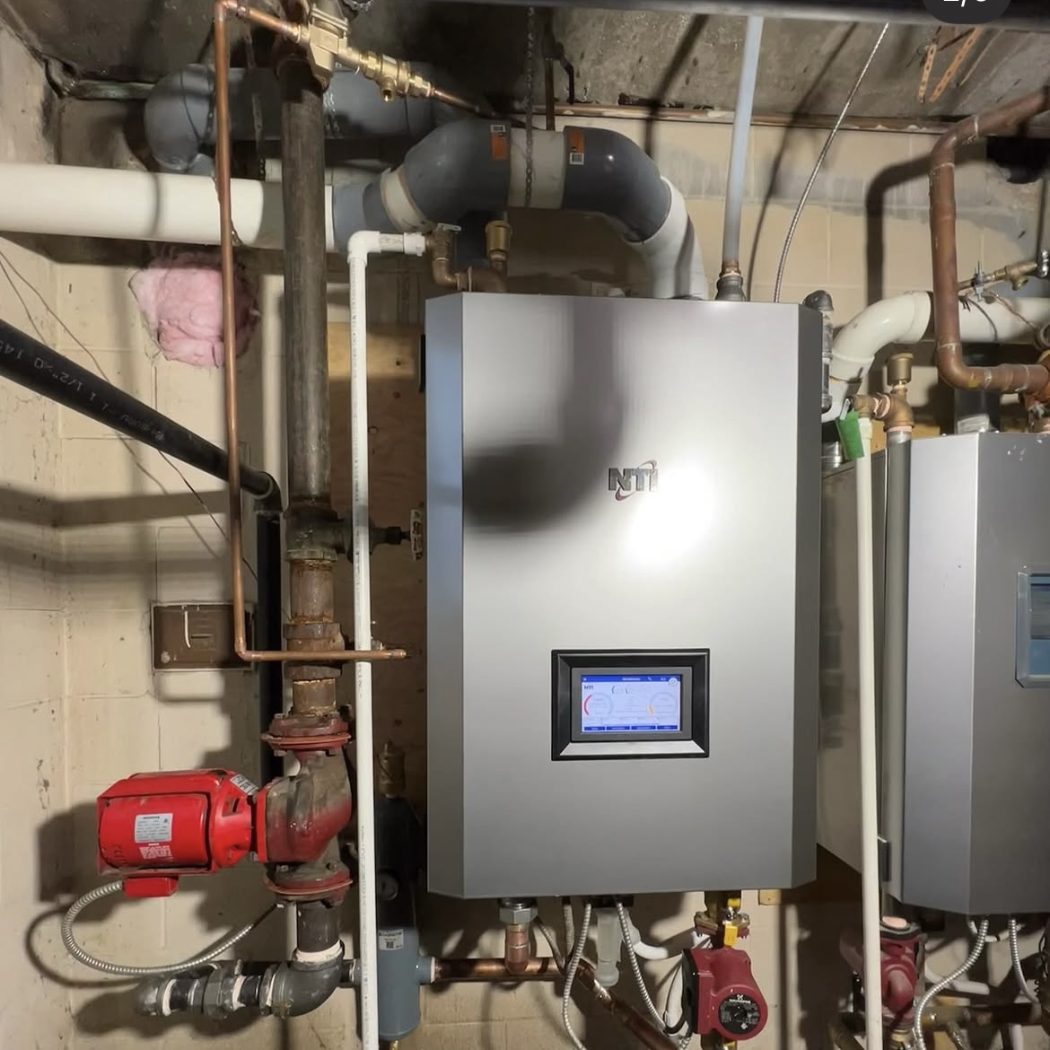 Boiler and hydronic control installation in a mechanical room