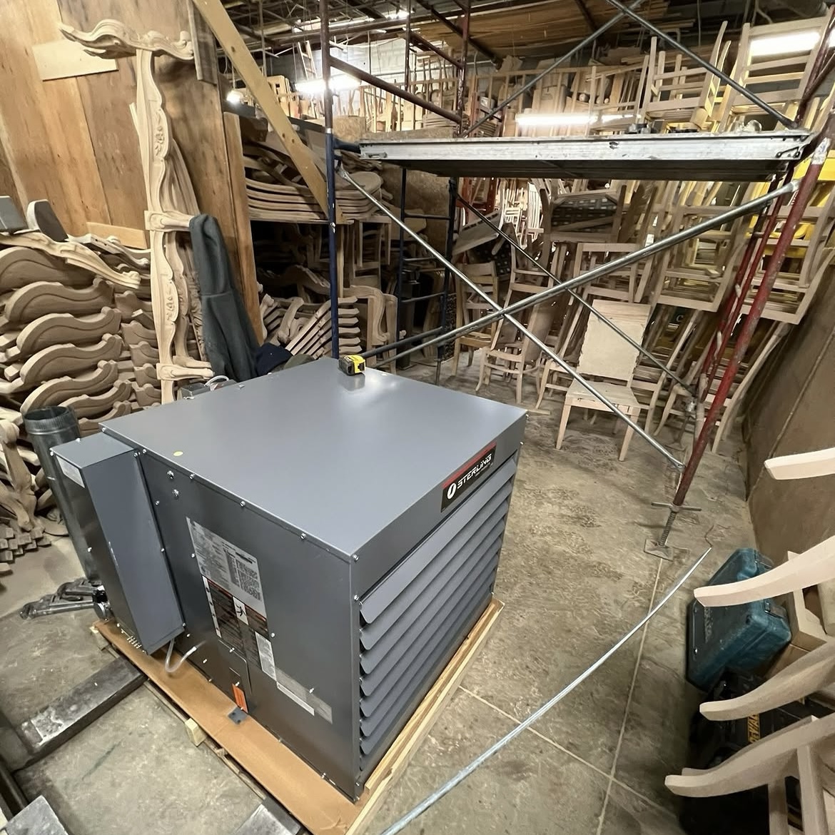 Commercial heating unit installation in progress